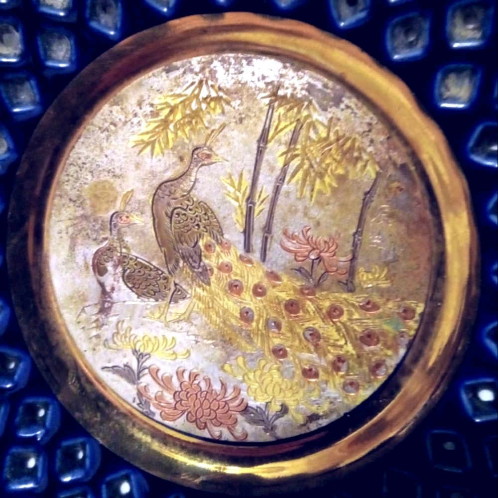 Decorative Art of Chokin plate gilded in gold and silver. Made in Japan.